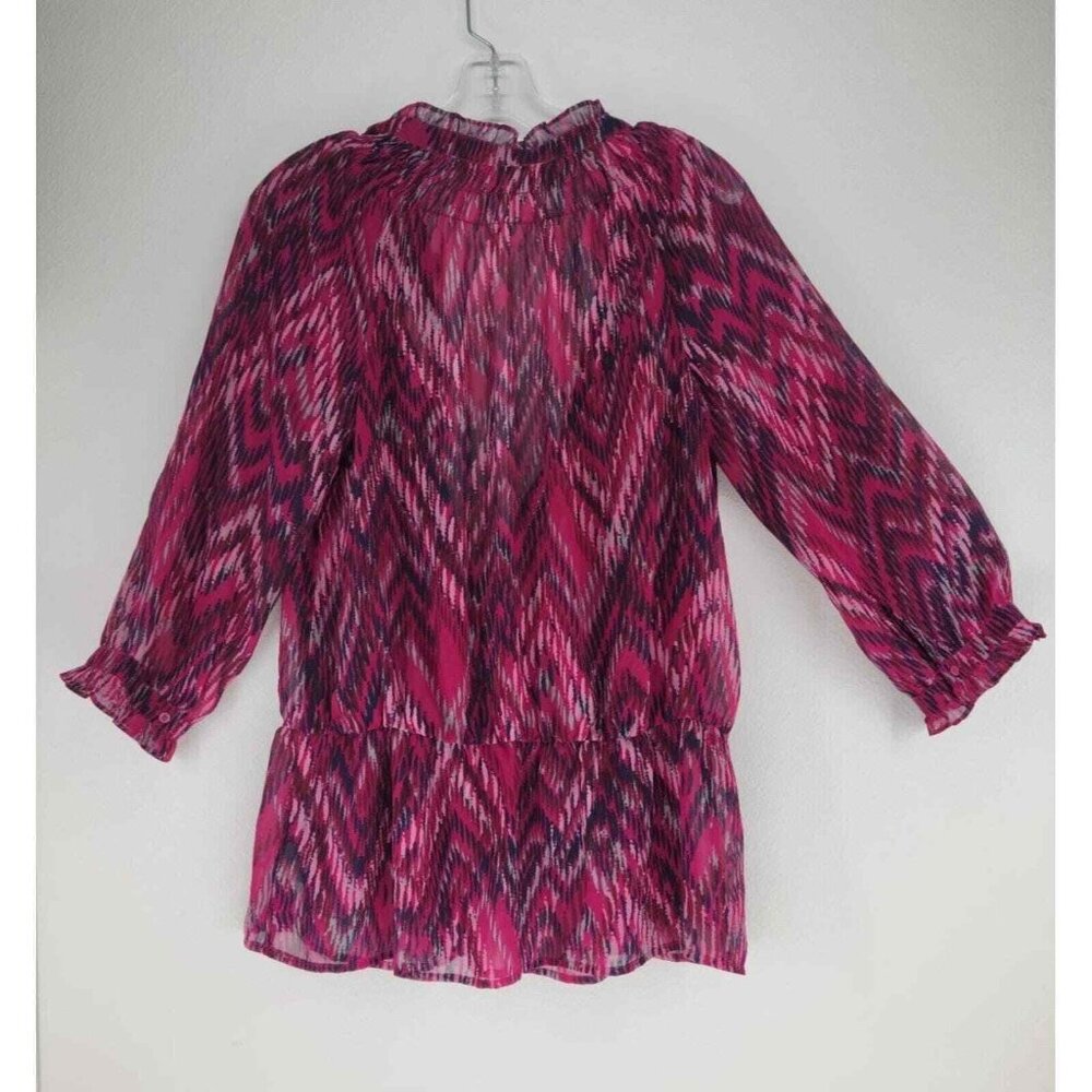 Banana Republic Shear Rasberry gathered Sleeve Snap & Tie front Blouse S Large‎ - Picture 3 of 6